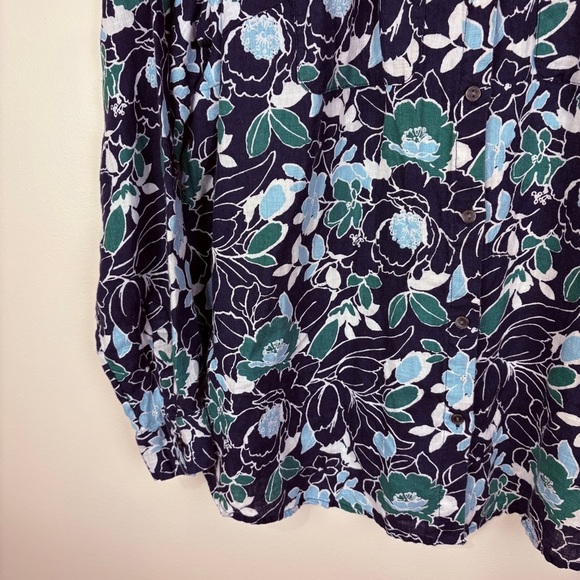 Charter Club Luxury 100% Linen Blue Green Floral Button Down Shirt - Picture 5 of 9